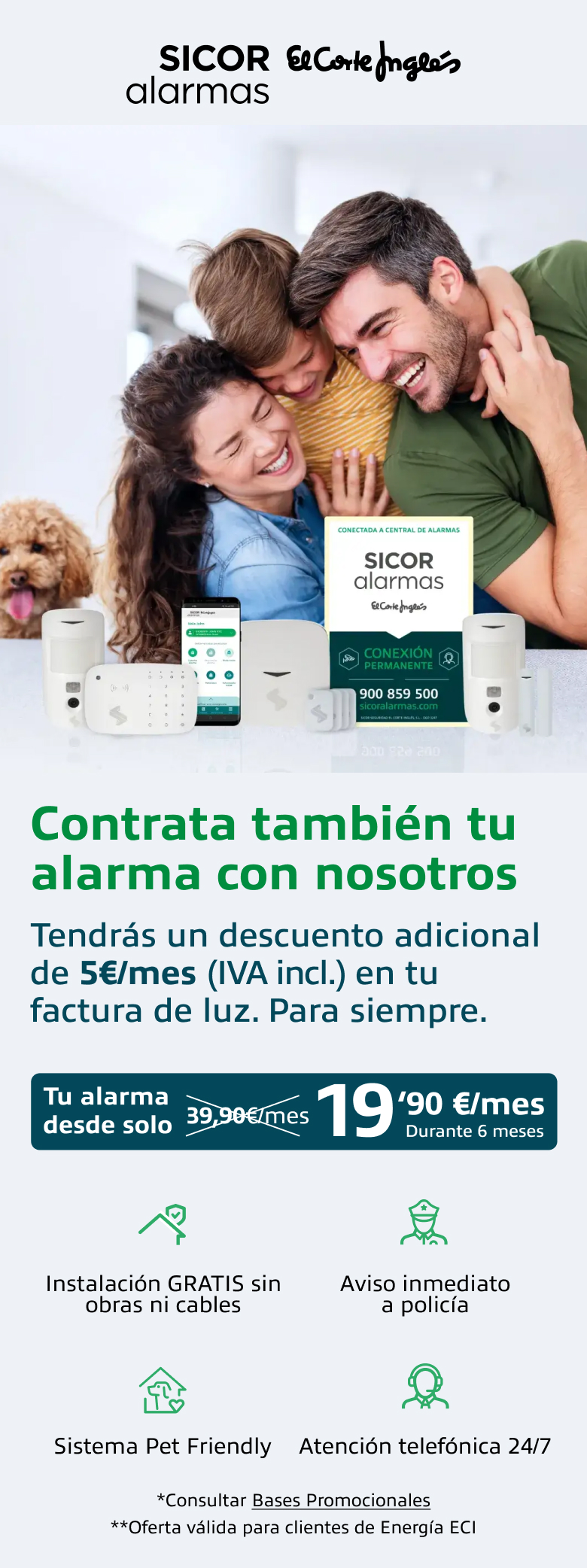 SICOR ALARMAS EL CORTE INGLÉS - Contrata también tu alarma con nosotros y llévate una tarjeta regalo El Corte Inglés de 100 Euros - Tu alarma desde solo 19,90 Euros al mes durante 6 meses